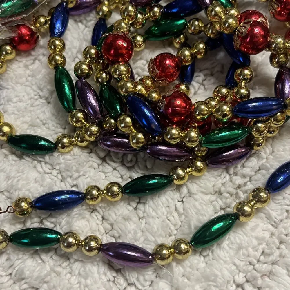 Set of 2 Faux Mercury Glass Plastic Bead Multi Christmas Garland Total 216”/18ft